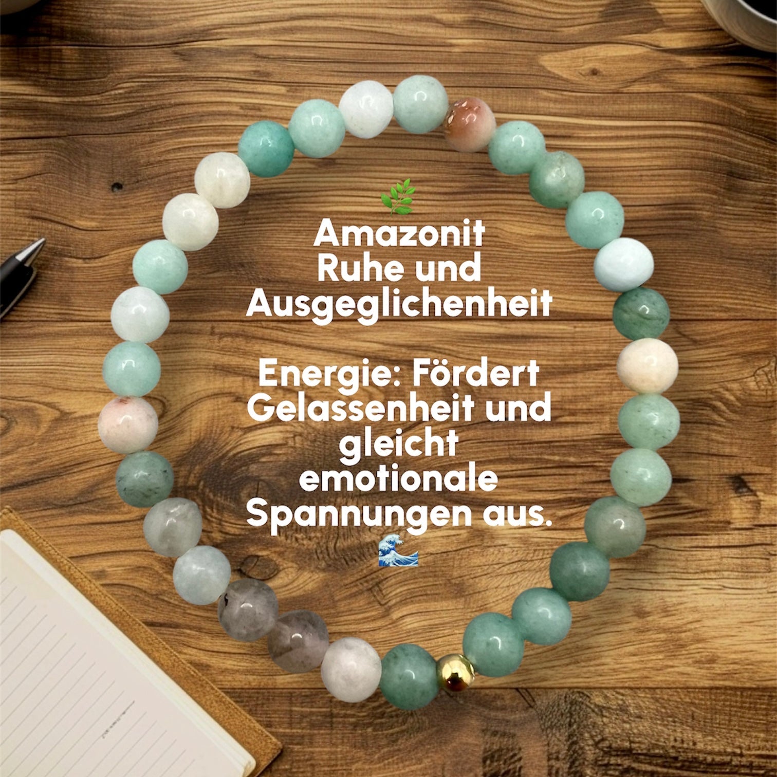 Amazonit Armband aus handgefertigten Natursteinperlen in verschiedenen Grüntönen für Ruhe und emotionale Ausgeglichenheit