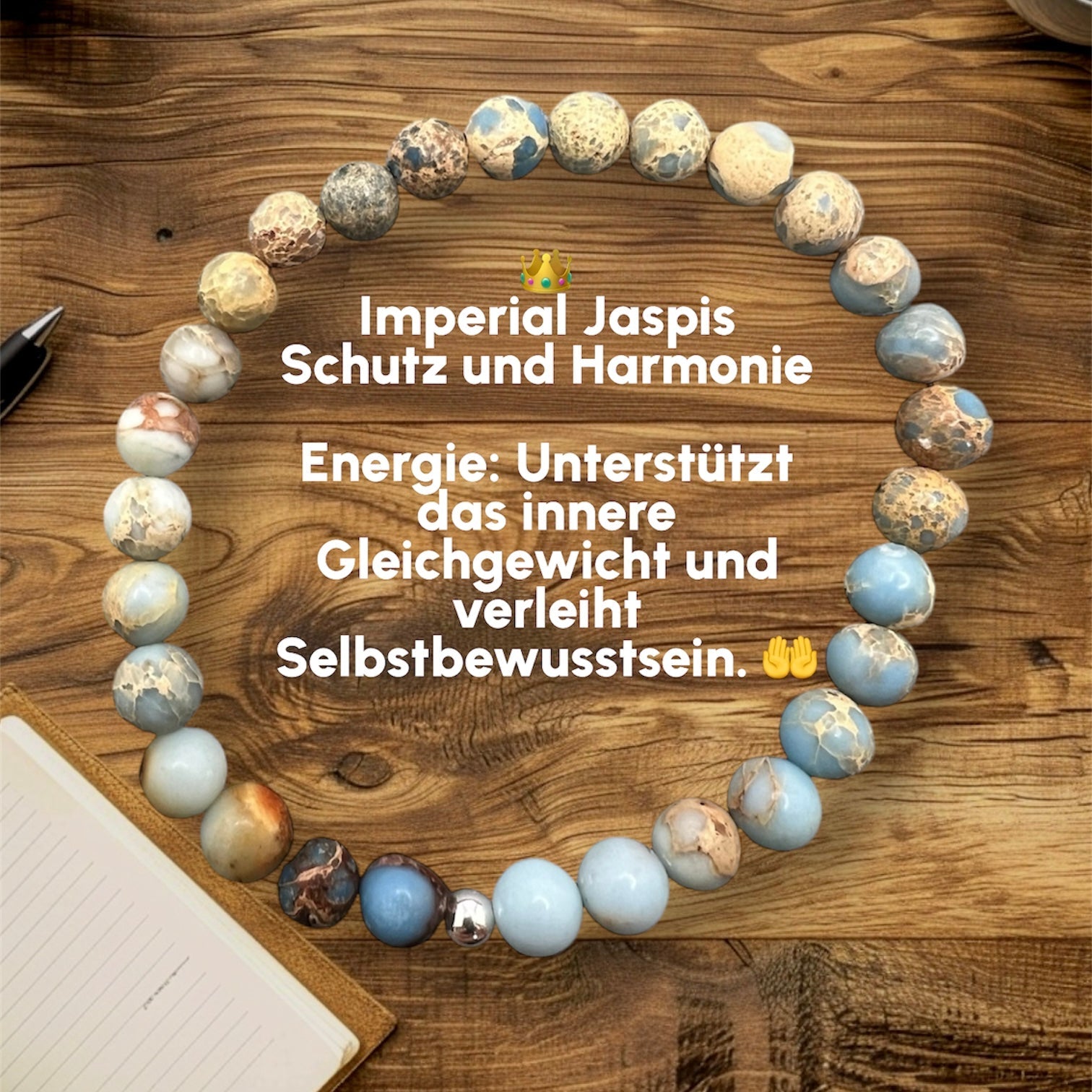 Imperial Jaspis Armband handgefertigt mit Schutzstein für Harmonie und inneres Gleichgewicht, wasserfest und flexibel.
