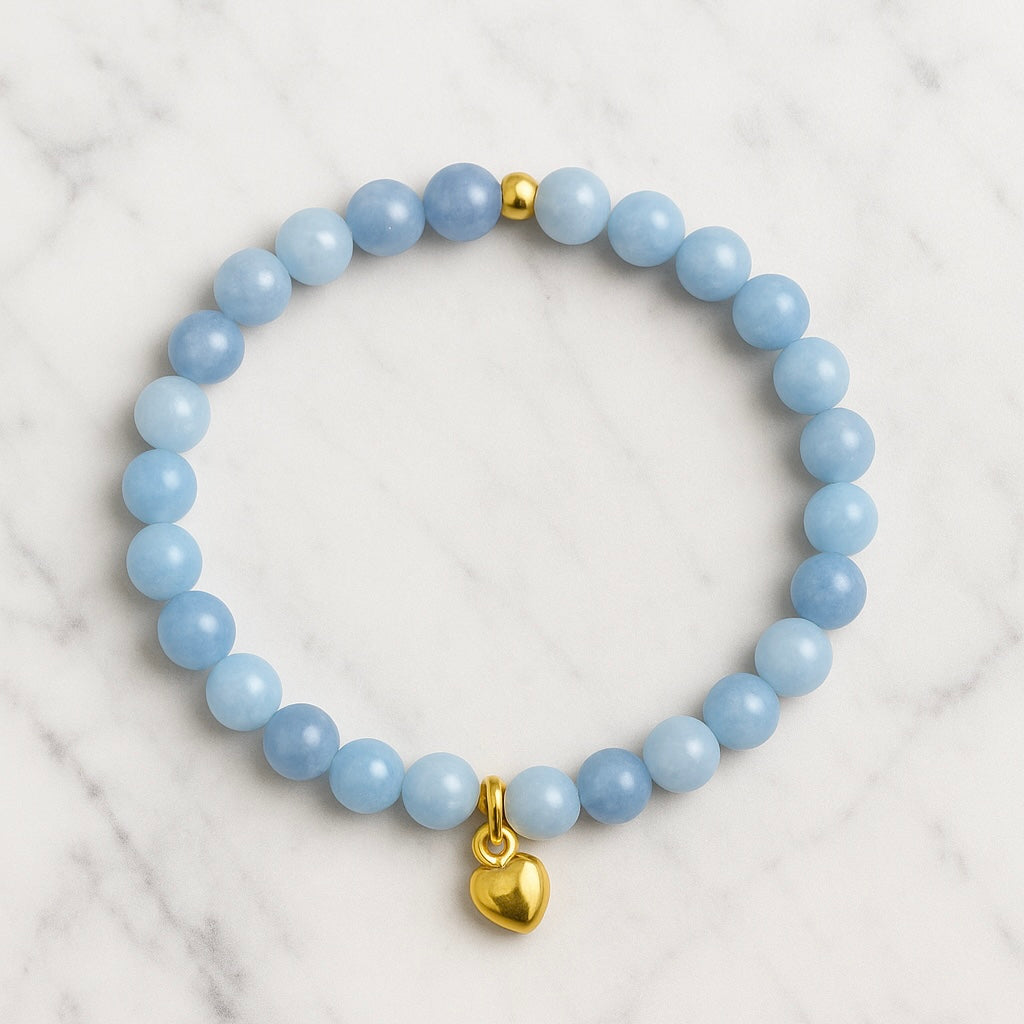 Aquamarin Armband mit Herzanhänger - Gelassenheit & Kommunikation