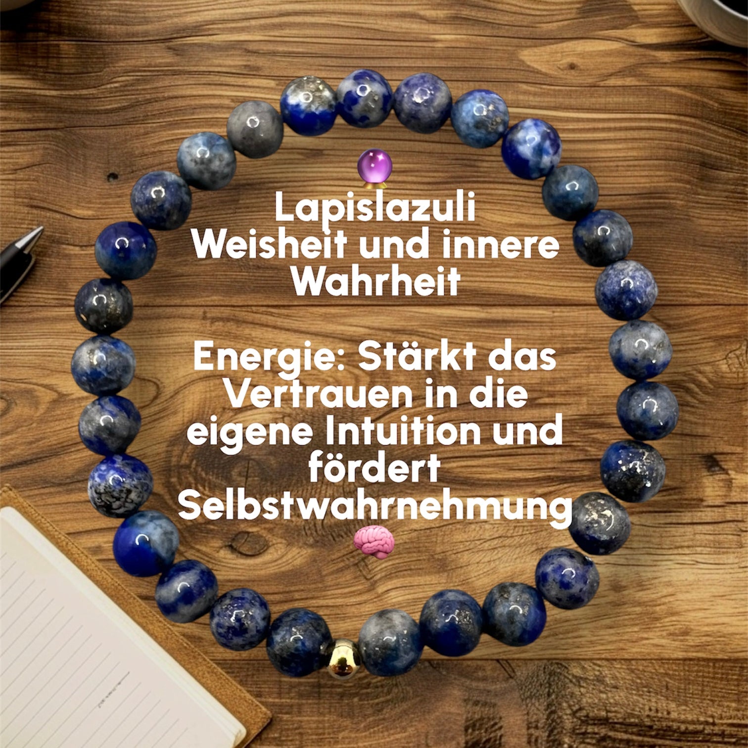 Handgefertigtes Lapislazuli Armband mit blauen Edelsteinperlen zur Förderung von Weisheit und Intuition