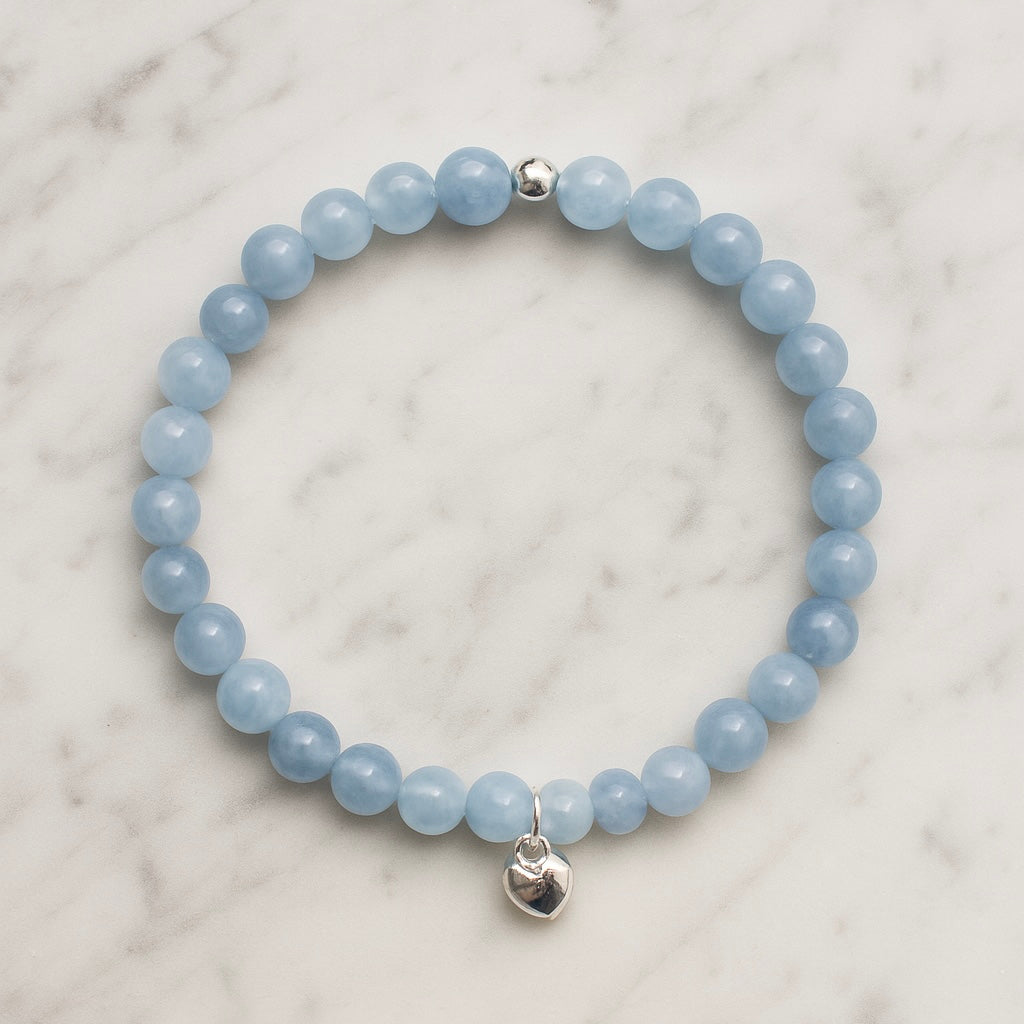Aquamarin Armband mit Herzanhänger - Gelassenheit & Kommunikation