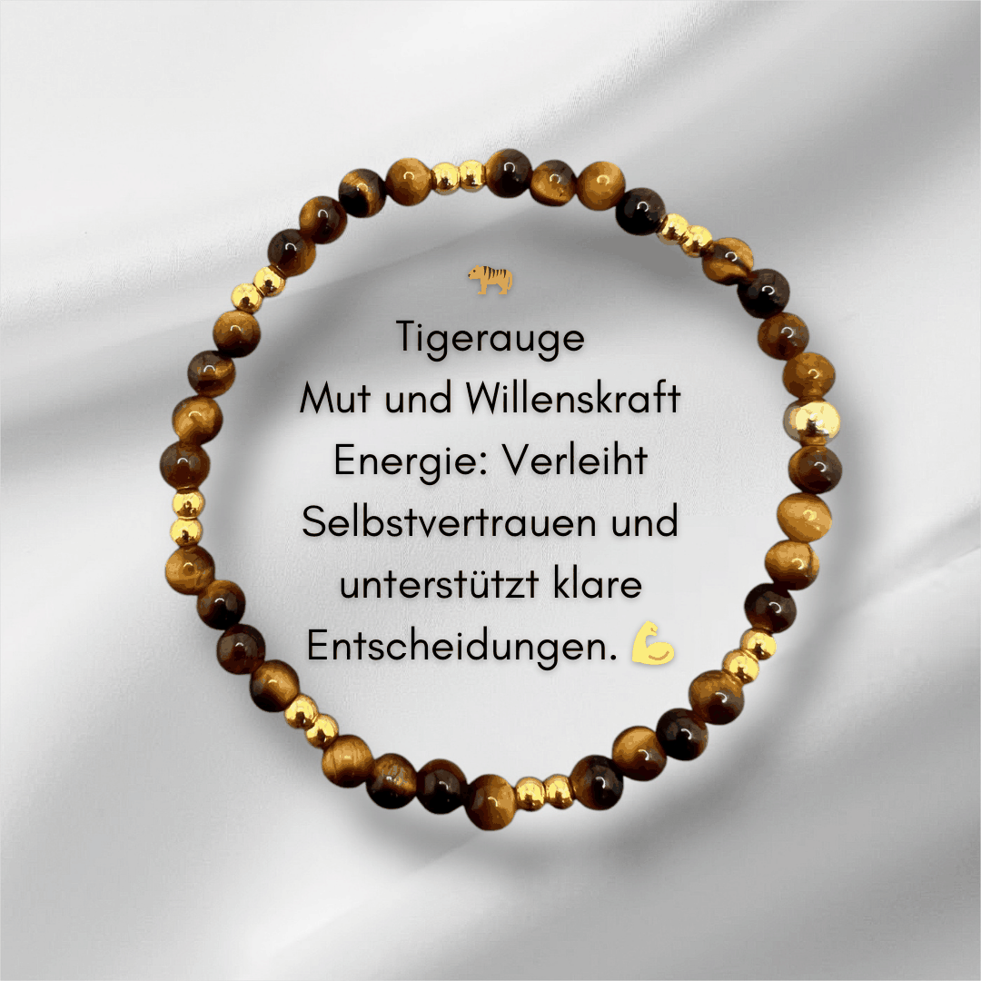 Edelstein Armband Tigerauge mit Zwischenperlen 4mm, Mut und Willenskraft, 4mm Perlen, spiritueller Schmuck.