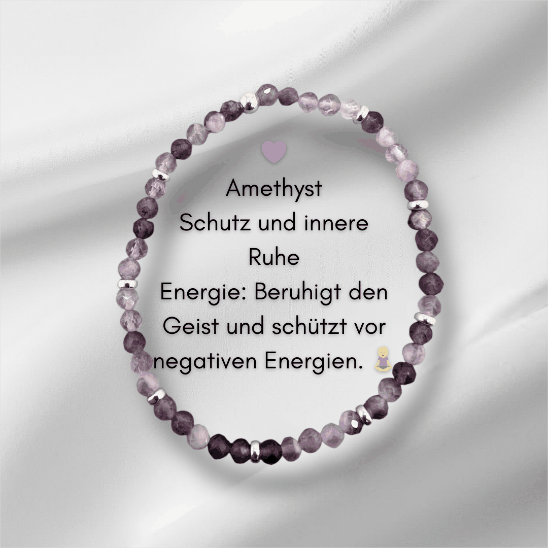 Edelstein Armband Amethyst mit Zwischenperlen 4mm, handgefertigt, elastisches Band, spirituelle Energie.