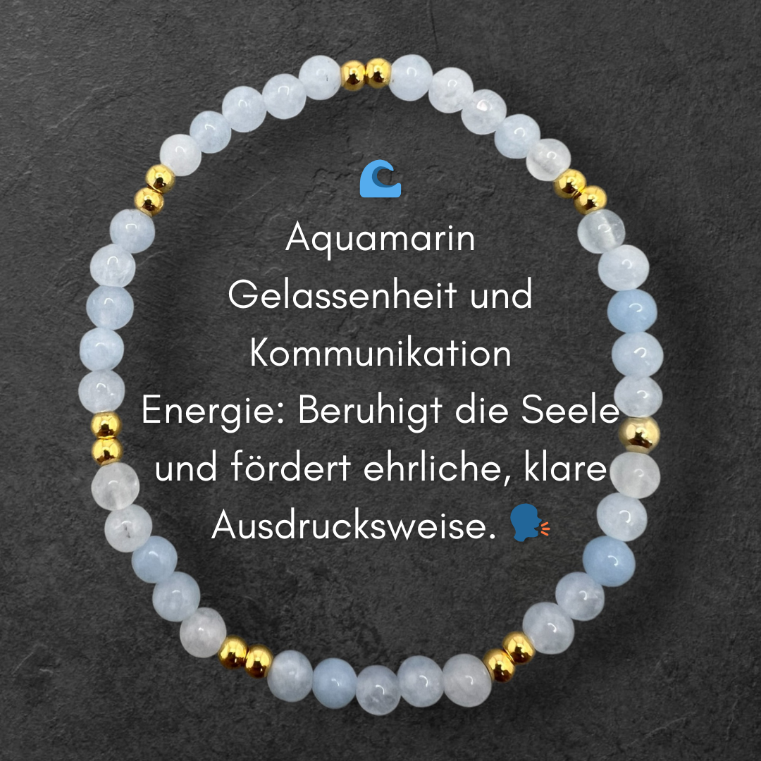 Edelstein Armband Aquamarin mit 4mm Zwischenperlen in Kreisform.