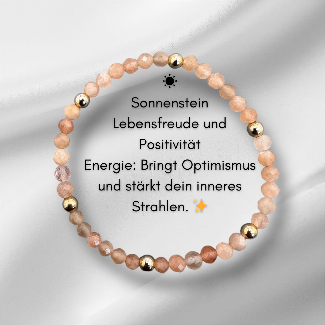 Edelstein Armband mit 4mm Sonnenstein und Zwischenperlen, positivitätsförderndes Design.