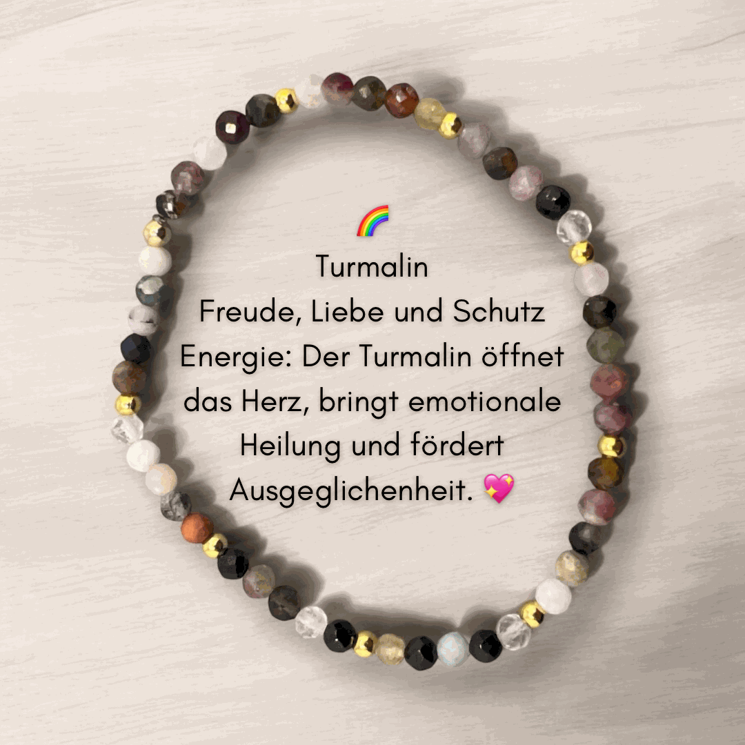 Edelstein Armband Turmalin mit 4mm Zwischenperlen, bietet Schutz und spirituelles Wachstum.