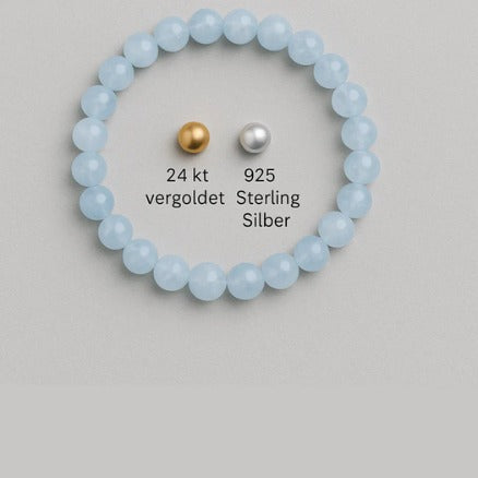 Edelstein Aquamarin Armaband mit Silber und Gold Perle