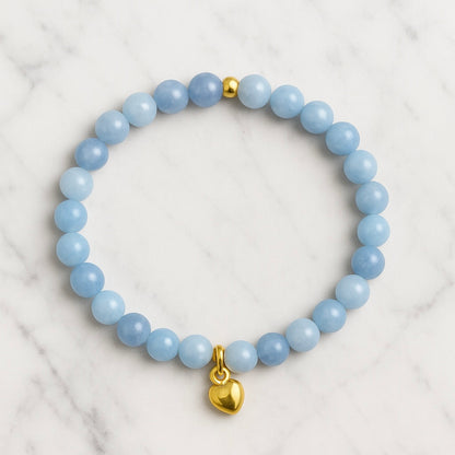 Aquamarin Armband mit Herzanhänger - Gelassenheit &amp; Kommunikation