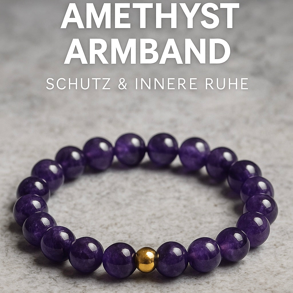 Elegantes Amethyst Armband mit 6mm violetten Perlen und goldenem Akzent für Schutz und innere Ruhe