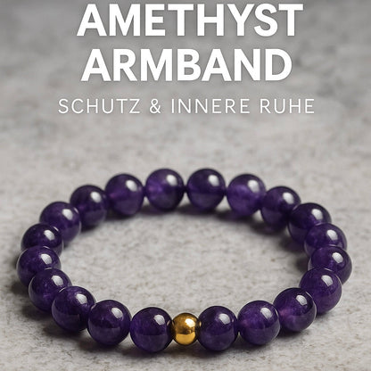 Elegantes Amethyst Armband mit 6mm violetten Perlen und goldenem Akzent für Schutz und innere Ruhe