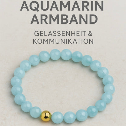 Aquamarin Armband mit 6 mm runden blauen Edelsteinperlen für Gelassenheit und Kommunikation