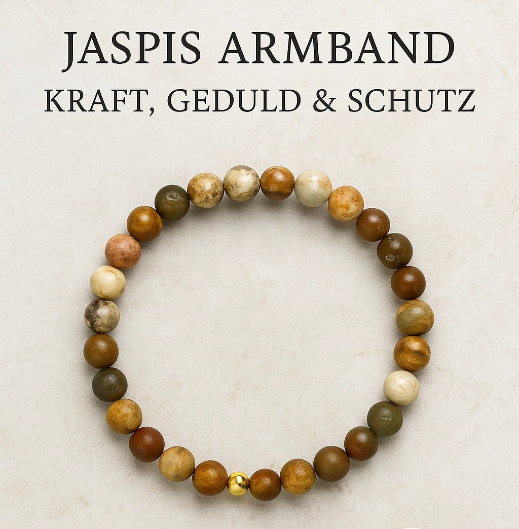 Jaspis Armband mit 6 mm runden Perlen in erdigen Brauntönen für Kraft, Geduld und Schutz