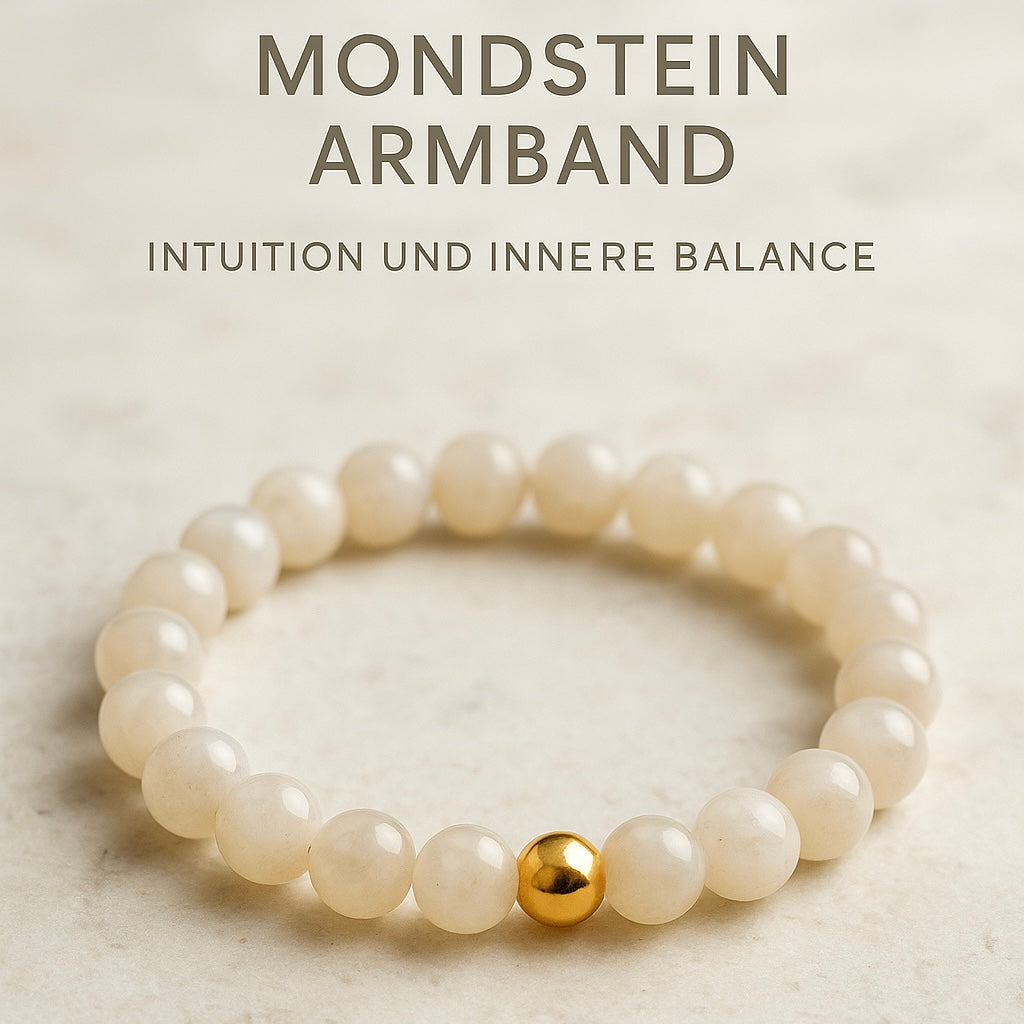 Mondstein Armband aus echten Perlen mit 24 kt vergoldeter Verschlussperle für Intuition und innere Balance