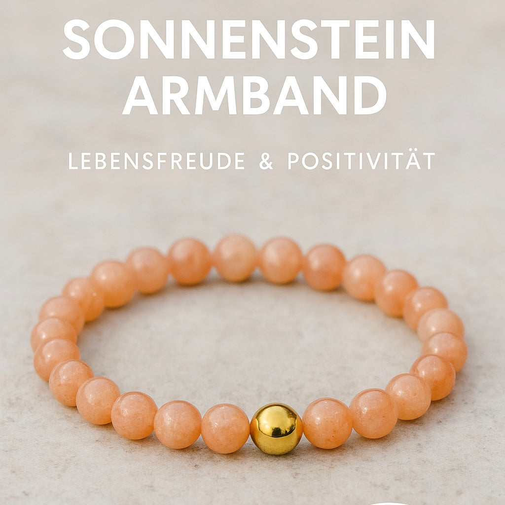 Sonnenstein Armband mit 6 mm runden Perlen in Orange und goldener Perle für Lebensfreude und Positivität