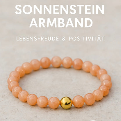 Sonnenstein Armband mit 6 mm runden Perlen in Orange und goldener Perle für Lebensfreude und Positivität