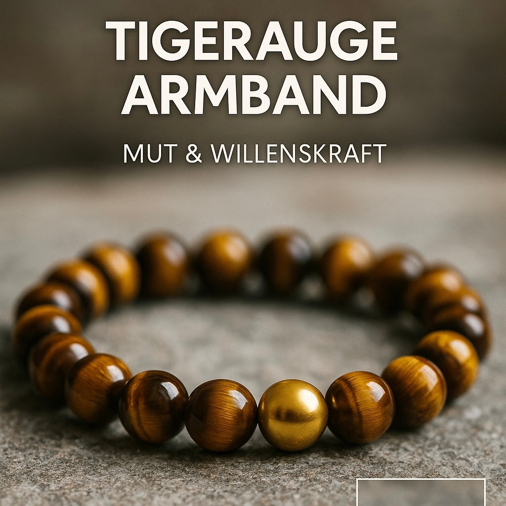 Tigerauge Armband aus goldbraunen Edelsteinperlen für Mut, Willenskraft und mentale Stärke.