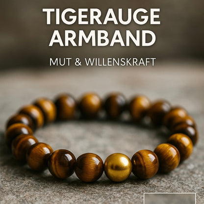 Tigerauge Armband aus goldbraunen Edelsteinperlen für Mut, Willenskraft und mentale Stärke.