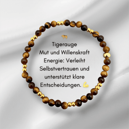 Edelstein Armband Tigerauge mit Zwischenperlen 4mm, Mut und Willenskraft, 4mm Perlen, spiritueller Schmuck.