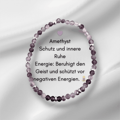 Edelstein Armband Amethyst mit Zwischenperlen 4mm, handgefertigt, elastisches Band, spirituelle Energie.