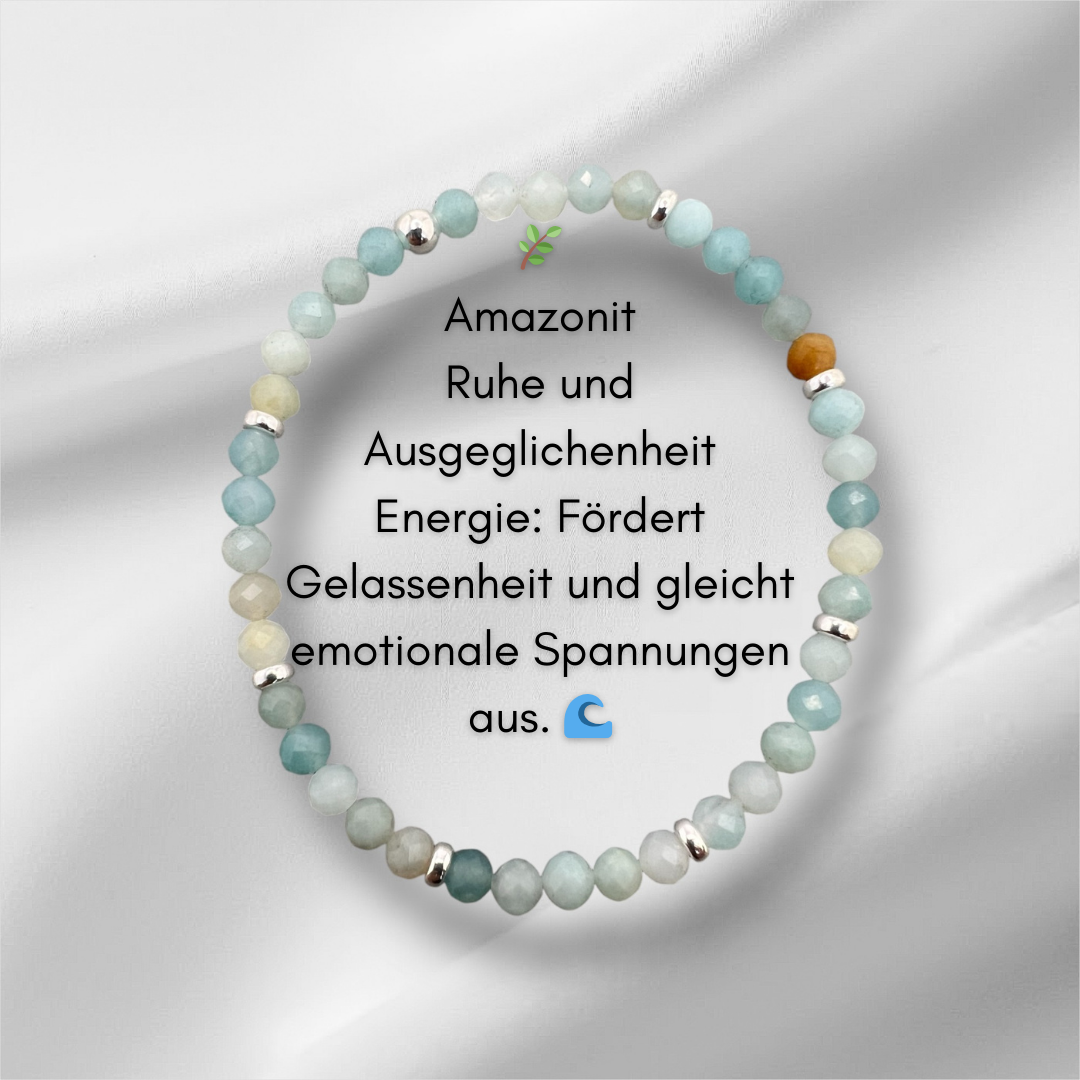 Edelstein Armband Amazonit mit Zwischenperlen, 4mm Perlenarmband.