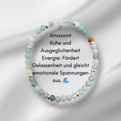 Edelstein Armband Amazonit mit Zwischenperlen, 4mm Perlenarmband.