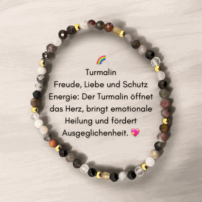 Edelstein Armband Turmalin mit 4mm Zwischenperlen, bietet Schutz und spirituelles Wachstum.
