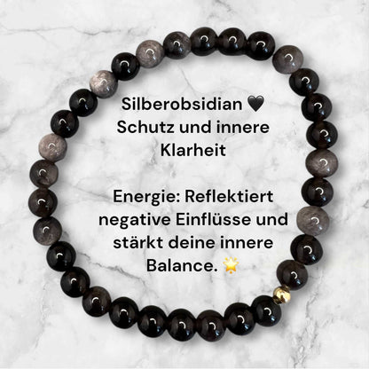 Schützendes Edelsteinarmband aus Silberobsidian mit Geschenkbeutel