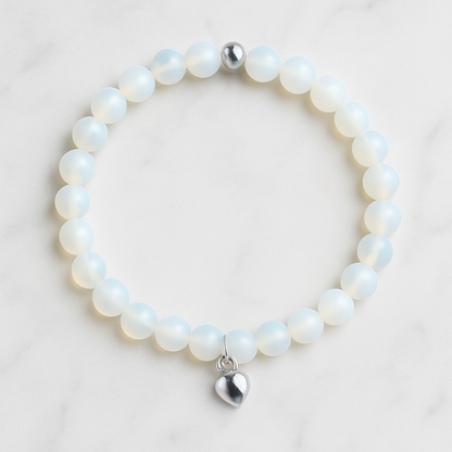 Mondstein Armband mit Herzanhänger - Für Intuition und innere Balance 6mm